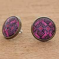 Brass and glass button earrings,