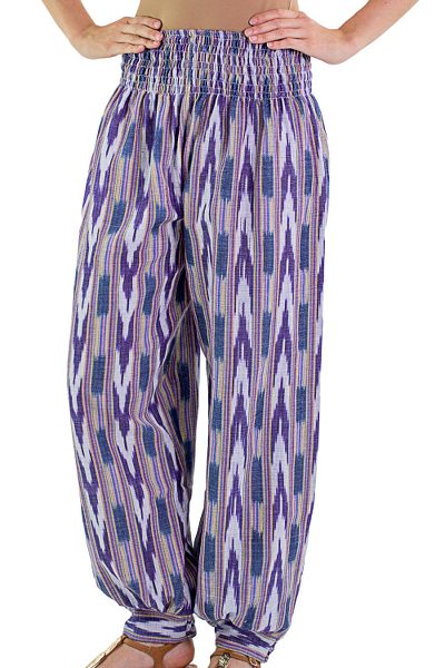Cotton harem pants, Purple Arrows on Blue