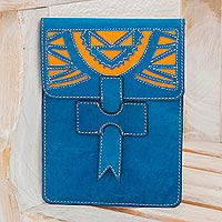 Leather portfolio, 'Banks of the San Juan' - Handcrafted Leather Portfolio in Turquoise from Nicaragua