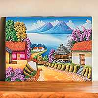 'Lake Atitlan II' - Signed Oil Painting of Lake Atitlan in Jewel Colors