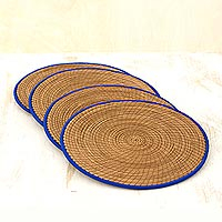 Pine needle placemats Latin Mealtime in Blue set of 4 Guatemala