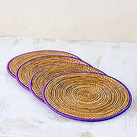 Pine needle placemats Latin Mealtime in Purple set of 4 Guatemala