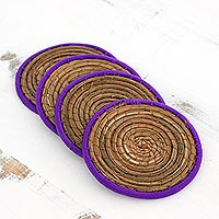 Pine needle coasters Latin Toast in Purple set of 4 Guatemala