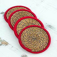 Pine needle coasters Latin Toast in Red set of 4 Guatemala