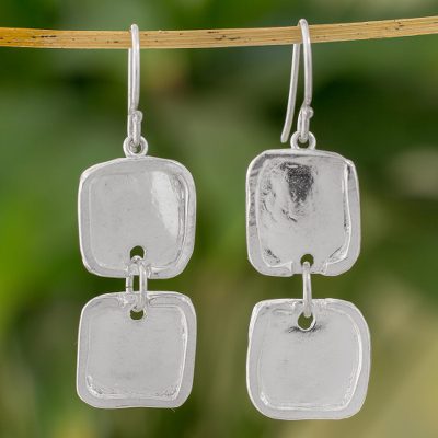 Fine silver dangle earrings, Creative Geometry