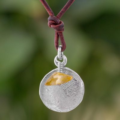 Fine silver and citrine pendant necklace, 'Fingerprints in Yellow' - Fine Silver and Citrine Pendant Necklace from Guatemala