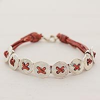 Fine silver and leather wristband bracelet,