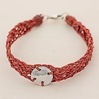 Silver and leather wristband bracelet,