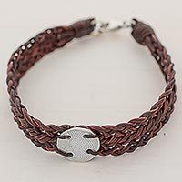Silver and leather wristband bracelet,
