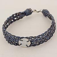 Silver and leather wristband bracelet,