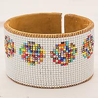 Glass beaded leather cuff bracelet,