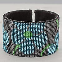 Glass beaded leather cuff bracelet,