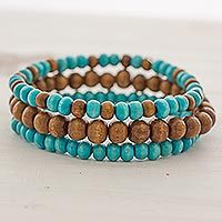 Wood beaded stretch bracelets,