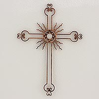 Iron wall cross, 'Light of the Path in Copper' - Iron Wall Decor Antiqued Cross Copper Color from Guatemala