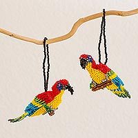 Glass beaded ornaments Parrots pair Guatemala