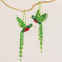 Glass beaded ornaments Radiant Quetzal pair Guatemala