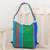 Cotton tote handbag Colorful Happiness in Green Guatemala