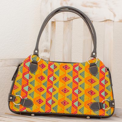 Leather accent cotton shoulder bag, Splendid Tradition