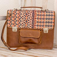 Leather and cotton laptop bag Geometric Beauty Guatemala