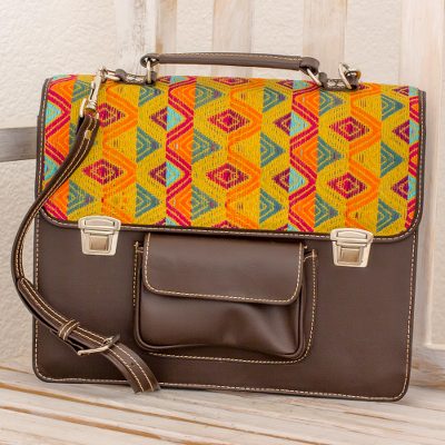 Leather and cotton laptop bag, Textile Tradition