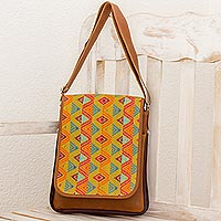 Leather and cotton messenger bag Textile Splendor Guatemala