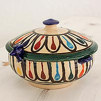 Ceramic covered bowl Multicolored Hen Guatemala