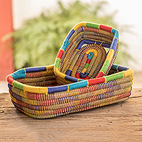 Pine needle baskets Multicolored Managua pair Nicaragua