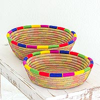Pine needle baskets Round Latin Rainbow pair Nicaragua