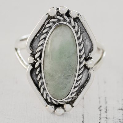 Light Green Jade Oval Cocktail Ring from Guatemala