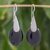 Jade drop earrings, 'Black Maya Jungle' - Dark Jade and Sterling Silver Drop Earrings from Guatemala thumbail
