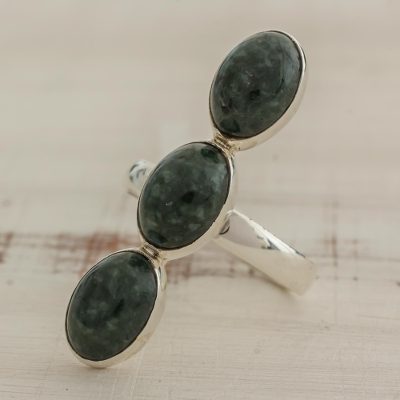 Dark Green Oval Jade Cocktail Ring from Guatemala