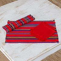 Cotton placemats and napkins Poppy Path set of 4 Guatemala
