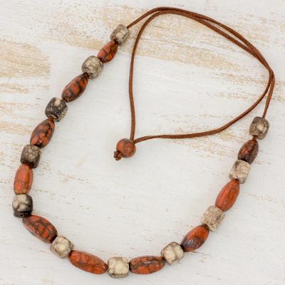 Batik ceramic beaded necklace, Clay Beauty
