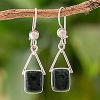 Jade dangle earrings, 'Mayan Peaks in Dark Green' - Dark Green Jade Dangle Earrings from Mexico