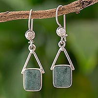 Jade dangle earrings, 'Mayan Peaks' - Light Green Jade Dangle Earrings from Mexico