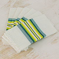 Cotton napkins, 'Culinary Inspiration in Green' (set of 6) - Multicolor 100% Cotton Napkins from Guatemala (Set of 6)