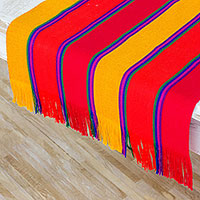 Cotton table runner, 'Sunset Glory' - Multicolor Striped Cotton Table Runner from Guatemala
