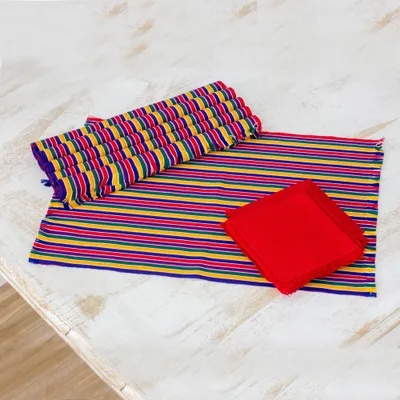 Cotton placemats and napkins, Trails of Happiness (set of 6)