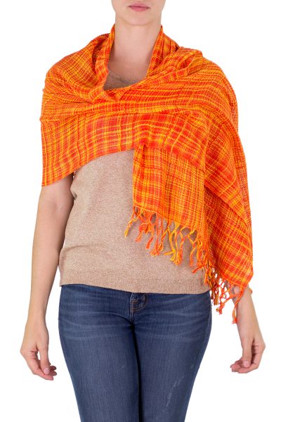Cotton shawl, Embraced by Love in Orange