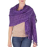 Cotton shawl, 'Embraced by Love in Purple' - Handwoven Fringed Cotton Shawl in Purple from Nicaragua