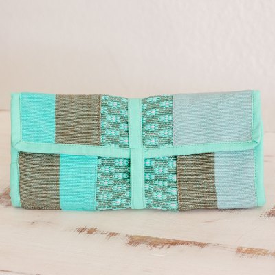 Cotton jewelry roll, Pastel Green Beauty