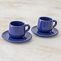 Ceramic demitasse cups and saucers Love in Each Sip pair El Salvador