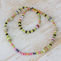 Pinewood and recycled paper beaded necklace,