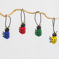 Beadwork ornaments Happy Ladybugs set of 4 Guatemala