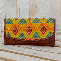 Leather and cotton checkbook wallet Textile Splendor Guatemala