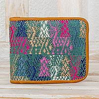 Cotton and leather wallet Colors of the Meadow Guatemala