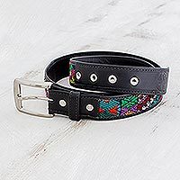 Cotton accent leather belt,