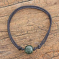 Jade pendant bracelet, 'SimpleLife in Dark Green' - Adjustable Dark Green Jade Pendant Bracelet from Guatemala