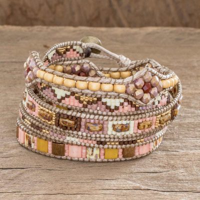 Glass beaded wrap bracelet, 'Country Mountains' - Colorful Glass Beaded Wrap Bracelet from Guatemala