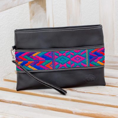Cotton accent leather wristlet, Colorful Night